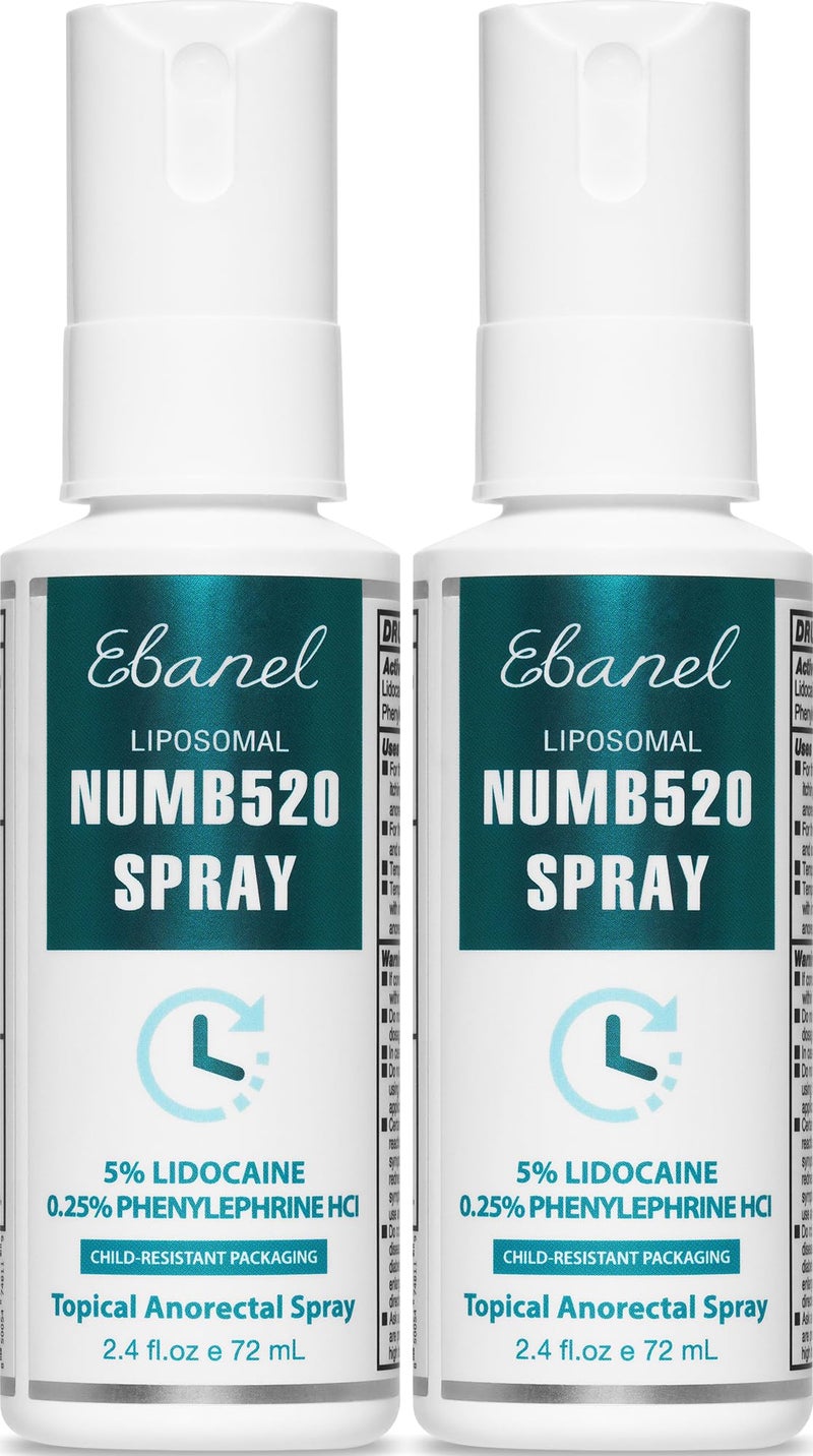 Ebanel إيبانيل عبوة مزدوجة 5% بخاخ ليدوكائين لتخفيف الألم، تخفيف الحروق والحكة، بخاخ مخدر للبشرة، مخدر موضعي لعلاج البواسير بعد الولادة مع فينيل إفرين للاستخدامات المحلية والشرجية. - Image 1